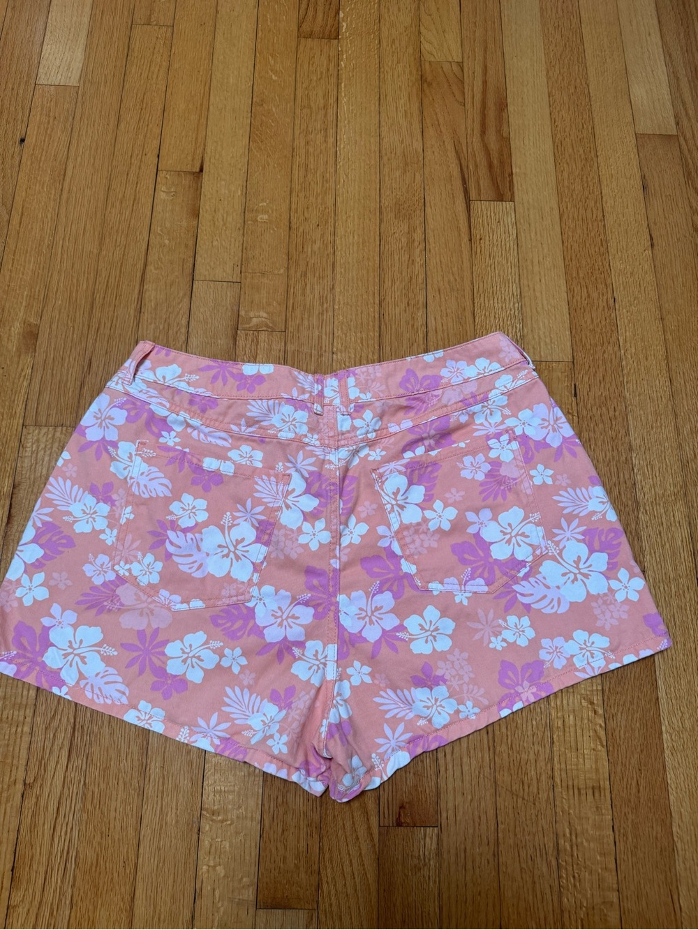 Forever 21 Tropical Hibiscus Floral Denim Shorts Size 14 Barbiecore Y2K Boho - Picture 3 of 8